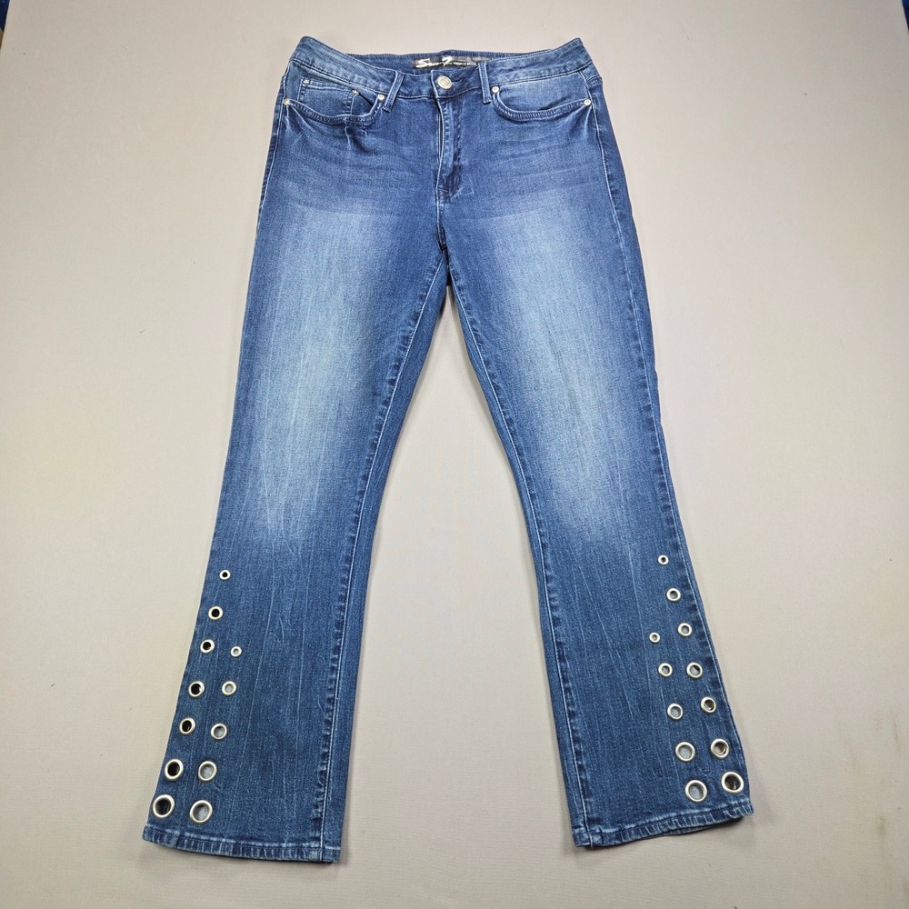 Seven7 Ankle Boot Jeans Grommet Hem Mid Rise Medium Wash Blue Women Size 10